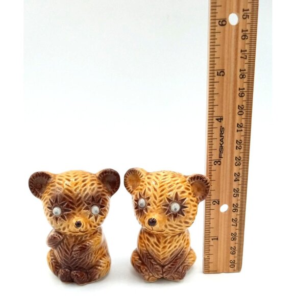 Salt Pepper Shakers Teddy Bear Cub Googly Eye Vintage Japan Set Cute 2.75 Inches - Picture 2 of 15